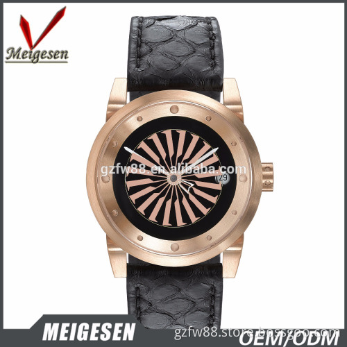 high grade customize durable genuine leather band spiral pattern surface men watch